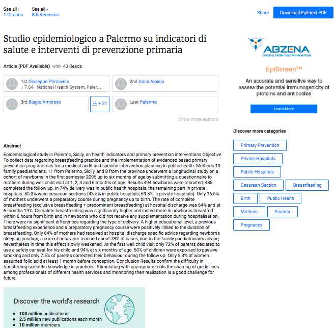 Book Cover: indicatori pediatrici di salute e prevenzione a Palermo