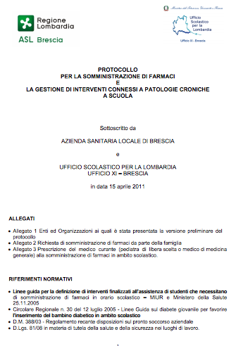 Book Cover: Protocollo Farmaci a scuola - Brescia